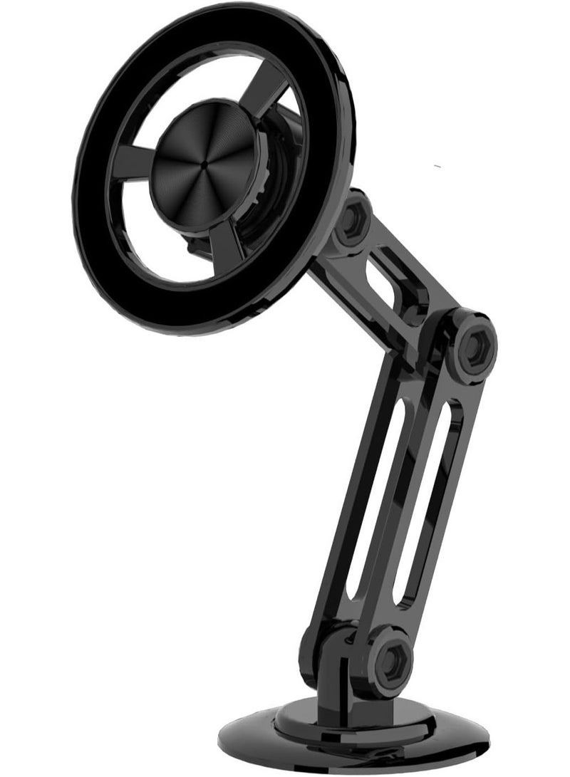 REBENUO Universal 360° PRO Magnetic Car Phone Holder, Adjustable Arm Mount with Strong Suction Cup, Powerful Magnet Grip, Dashboard & Windshield Mobile Stand, Stylish Hands-Free Phone Mount (Black) - Image 1