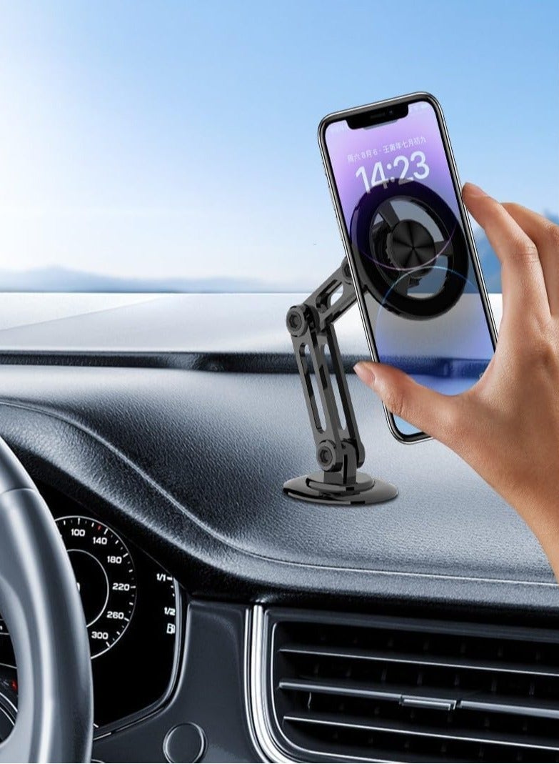 REBENUO Universal 360° PRO Magnetic Car Phone Holder, Adjustable Arm Mount with Strong Suction Cup, Powerful Magnet Grip, Dashboard & Windshield Mobile Stand, Stylish Hands-Free Phone Mount (Black) - Image 3