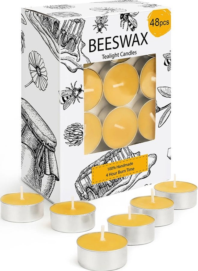 MOSROAD 48 Packs Beeswax Tealight Candles, Natural Beeswax Tea Light Candles in Aluminum Cup, 4 Hours Burn Time, Organic Tea Candle for Home Decor, Air Purification, Emergency - Image 1