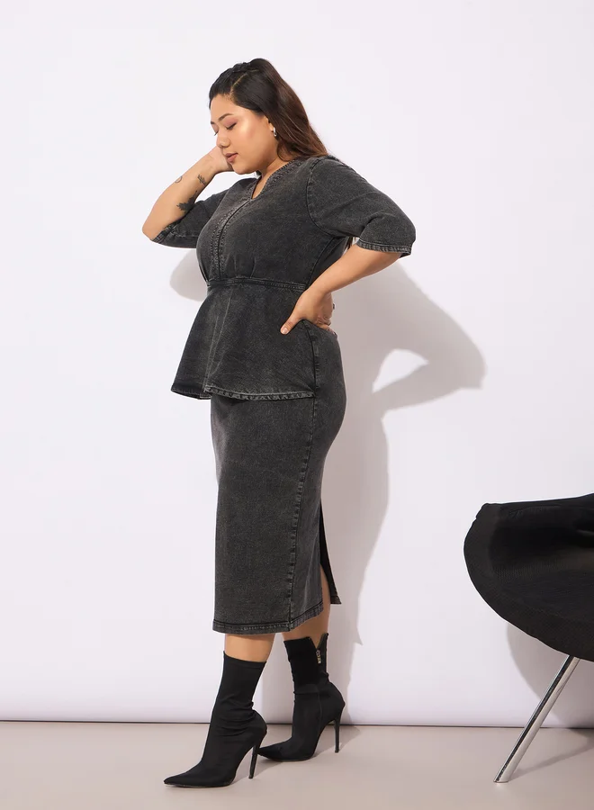 SASSAFRAS Peplum Denim Dress
