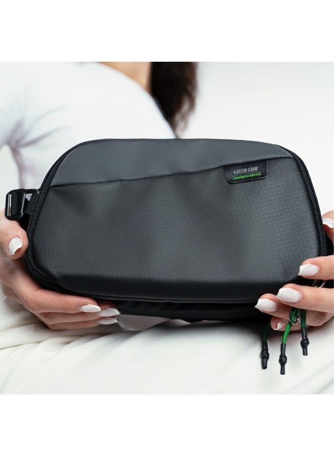 GREEN LION Olivar Travel Pouch / Waterproof PU Cloth / Soft Polyester Lining / Adjustable Strap / Spacious Design with Multiple Compartments / Durable Zipper / Splash-Resistant / Travel-Friendly - Image 2