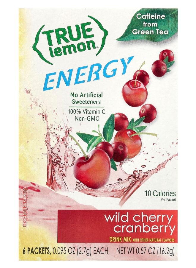 True Lemon® طاقة الكرز البري والتوت البري 6 عبوات 0.095 أونصة (2.7 جرام) لكل منها