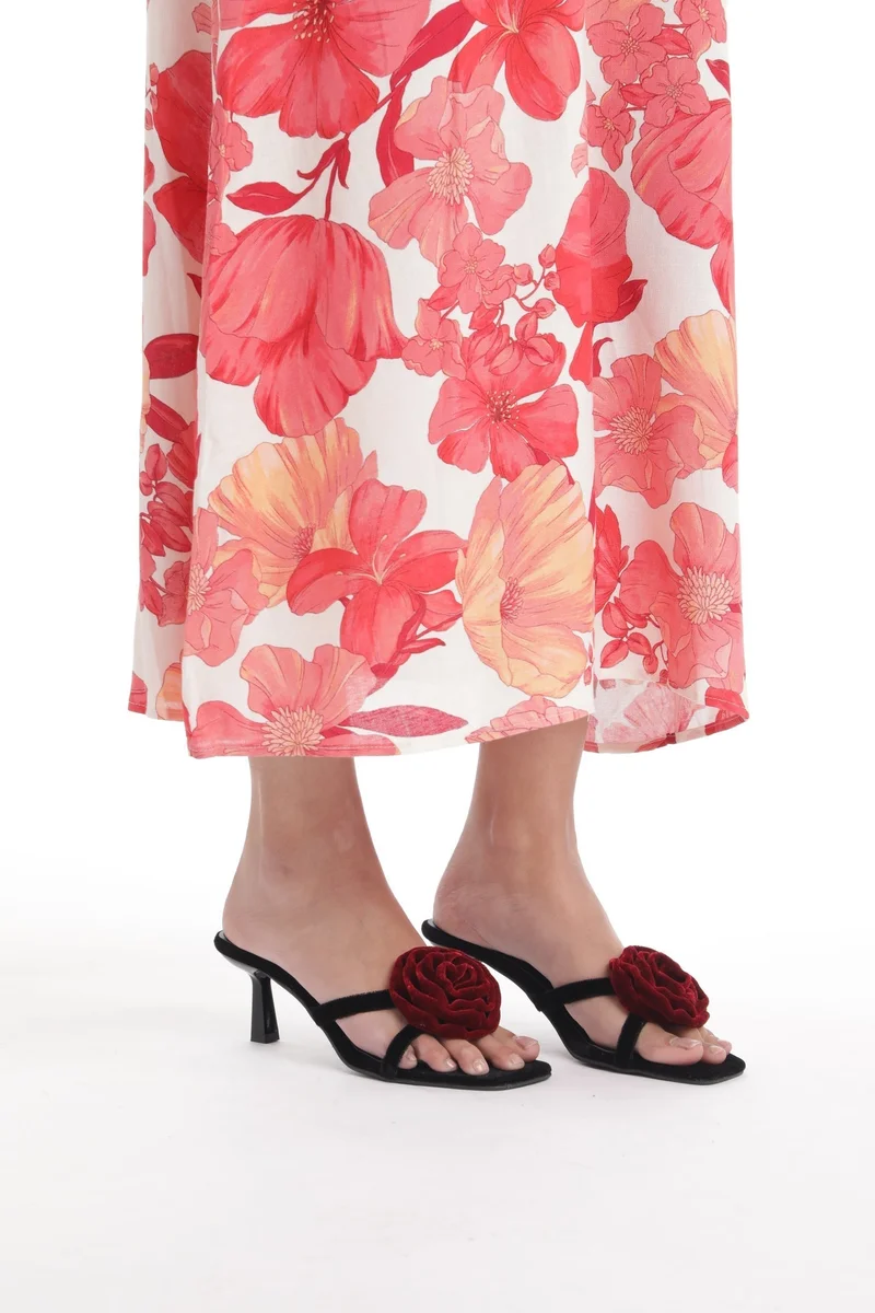 MUSE Black 3 inch Slim Heel with Floral Ornament, PETA-approved & Vegan