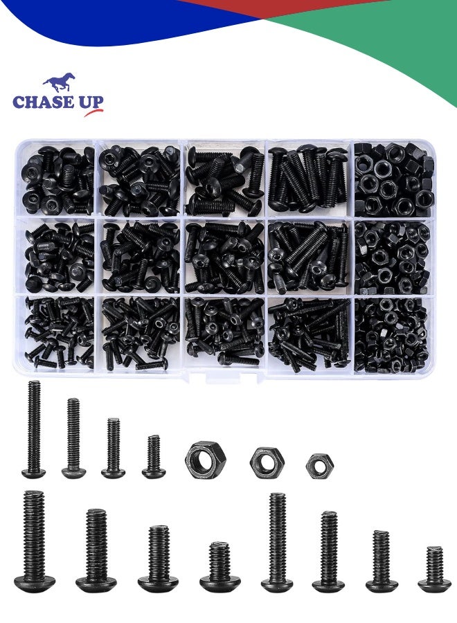 Chase Up 500 Pcs Nuts and Bolts Assorted Set, Black Hex Socket Head Cap Screws Kit, M3/M4/M5 Thread Fastener Machine Hex Bolts Assortment With Box - Image 1
