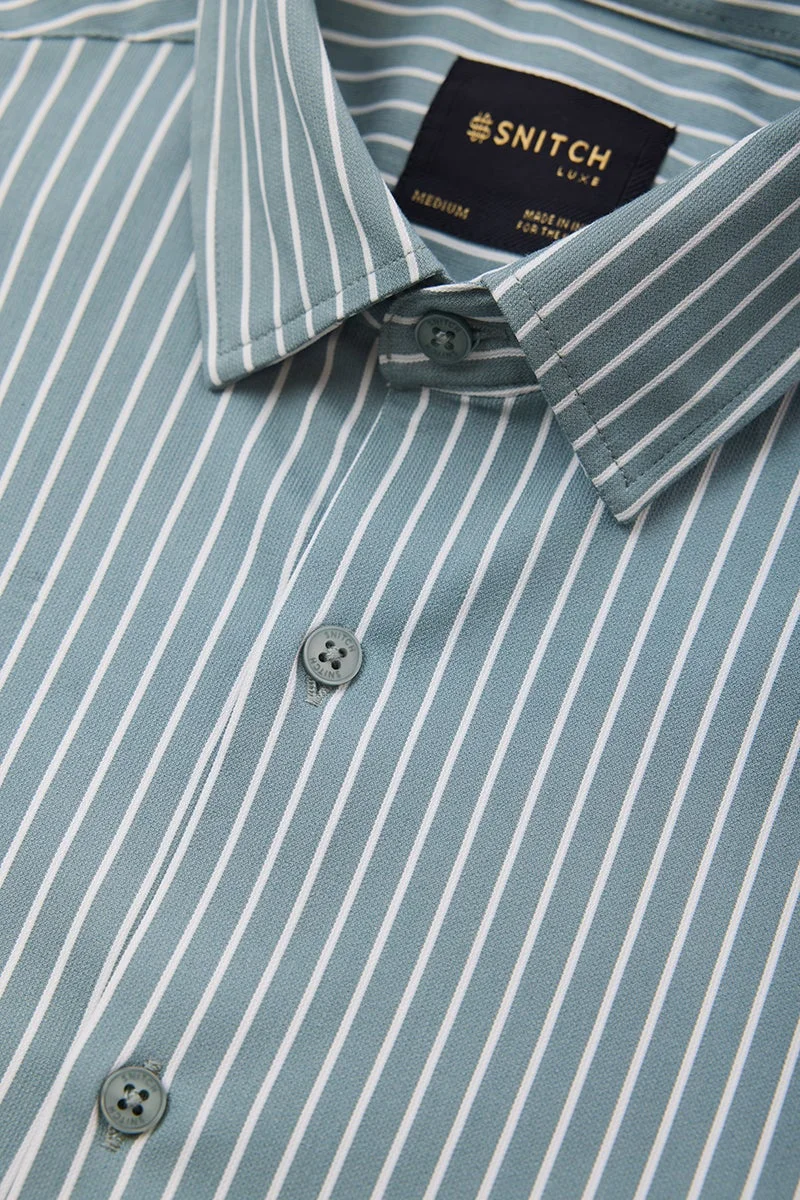 SNITCH Teal Striped Long Sleeve Slim Fit Formal Luxe Shirt