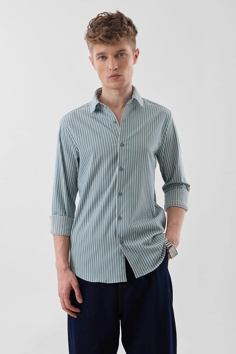 SNITCH Teal Striped Long Sleeve Slim Fit Formal Luxe Shirt
