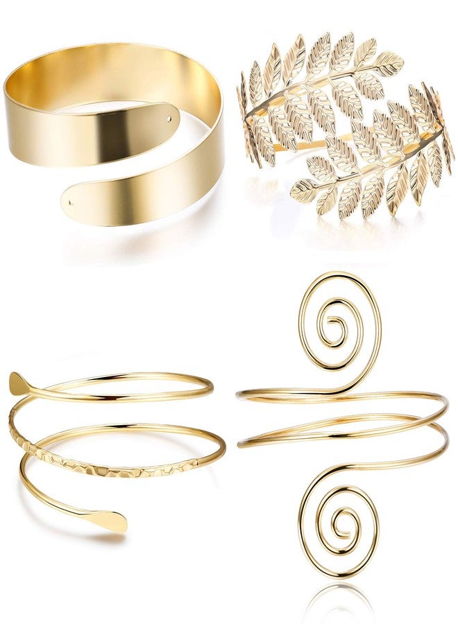 FUNRUN JEWELRY Arm Cuff Upper Arm Band for Women Gold Arm Cuff Bangle Bracelets Adjustable Coil Swirl Armlet ArmBand Jewelry,3-4Pcs, 3.15 inches, Metal - Image 1