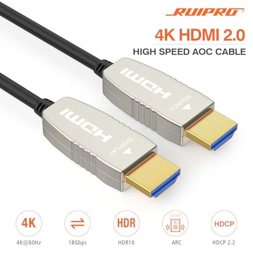 RUIPRO 4K HDMI Fiber Optic Cable 50 Feet 18Gbps 4K@60Hz ARC HDR10 Ultra Slim Flexible HDMI 2.0b Cable - Image 2