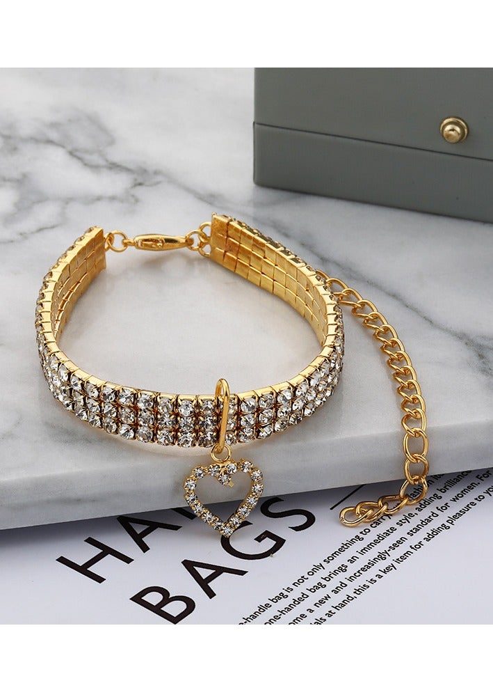 Innoshine Golden pet necklace adjustable length Elastic Cats & Dogs Pet Necklace collar with Love Heart shape pendant  Sparkling Rhinestone Studded Gemstone Jewelry Necklace for Cats and Small Dogs, - Image 1