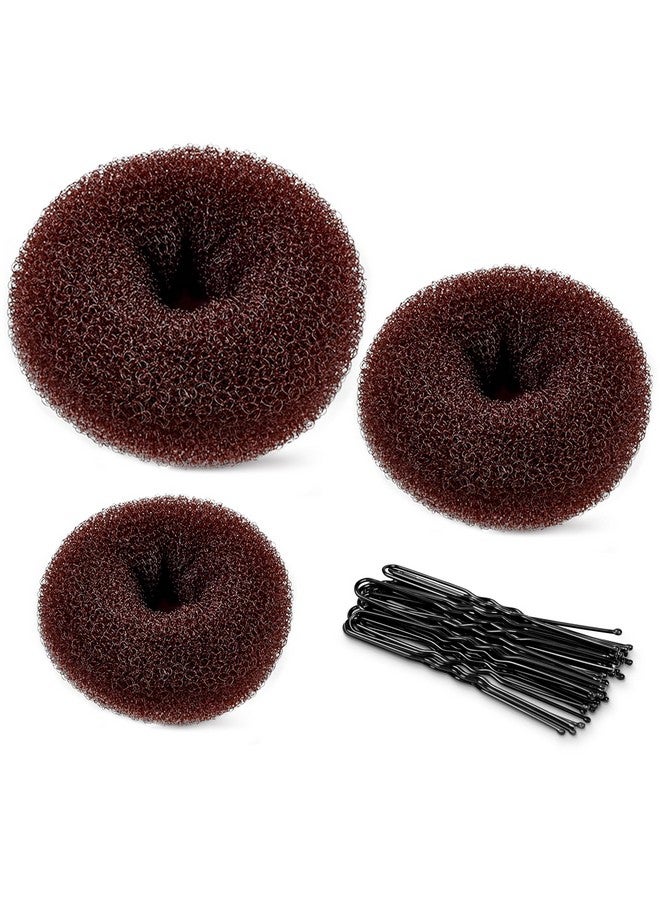 TsMADDTs TsMADDTs Donut Hair Bun Maker, 3PCS Ring Style Bun Maker with Bobby Pins 20PCS, Doughnuts Sock Bun Maker Set, Dark Brown - Image 1