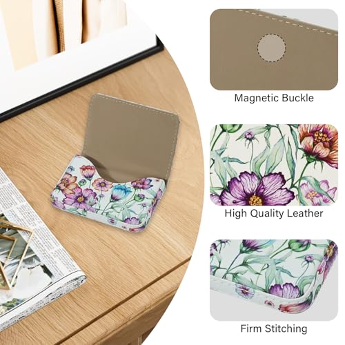 AI-DEE Business Card Holder，PU Leather Business Card Case Color Printing Pattern Card Holder Wallet，Pockets Magnetic Credit Card Holders for Men and Women - Colorful Daisy - Image 2