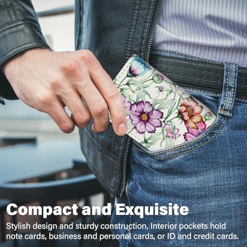 AI-DEE Business Card Holder，PU Leather Business Card Case Color Printing Pattern Card Holder Wallet，Pockets Magnetic Credit Card Holders for Men and Women - Colorful Daisy - Image 5