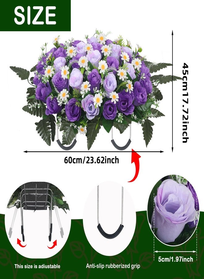 Wocst Headstone Flower Saddle,Large Artificial Cemetery Flowers for Grave Artificial Roses Daisy Saddle for Cemetery Headstone (Purple) - Image 4