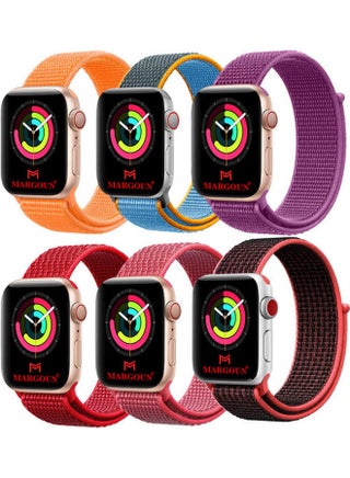6-Piece Sport Nylon Loop Replacement Band for Apple Watch Series 7/6/SE/5/4/3/2/1 42/44/45mm Multicolor Bundle3