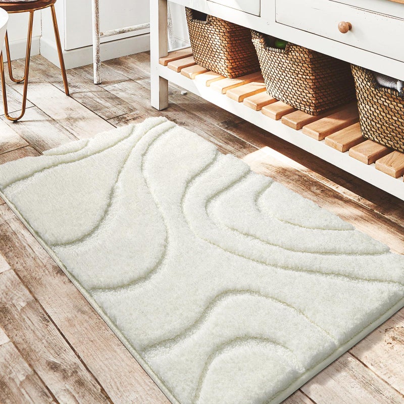 DEXDE Bathroom Rugs Mat Soft Plush Shaggy Microfiber Bath Runner Rug Non Slip Bath Mats for Bathroom Floor Machine Washable Absorbent Carpet for Shower TubWhite 24x36