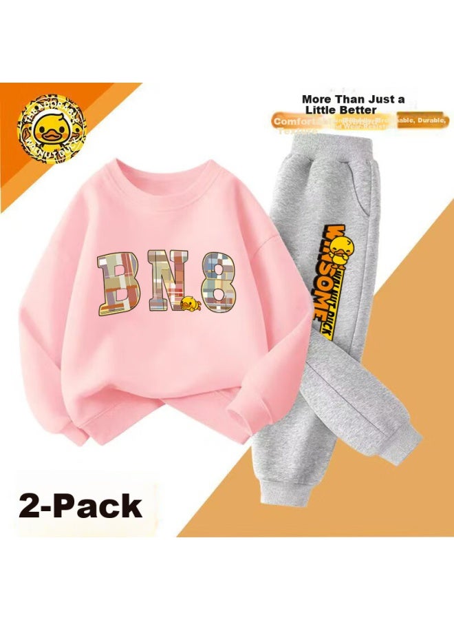 Walnut Duck Kids Autumn Sweatshirt And Sweatpants Set Two-piece Pink + Gray 150