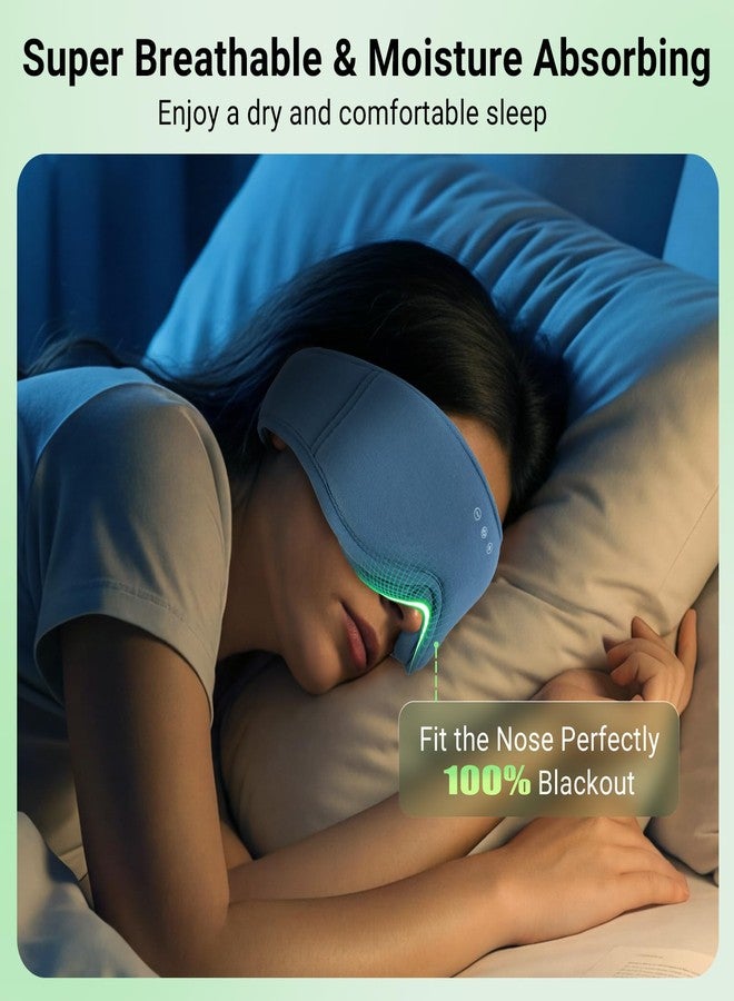 BeMyLady 3D Bamboo Cotton Sleep Mask with Bluetooth 5.4 Headphone, Blue - Image 2