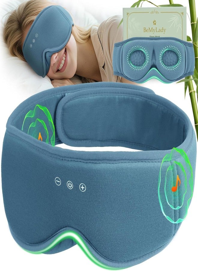 BeMyLady 3D Bamboo Cotton Sleep Mask with Bluetooth 5.4 Headphone, Blue - Image 1