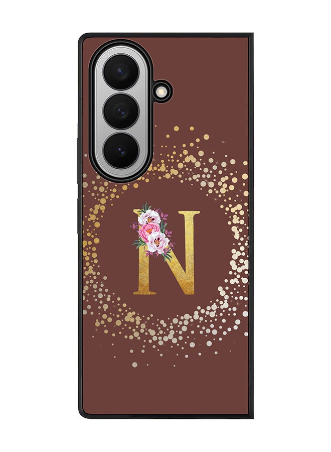 Stylizedd For Samsung Galaxy Z Fold7 Case,Slim fit Camera Protection, Shockproof Thin Phone cover  - Custom Monogram Floral - N  (Brown )
