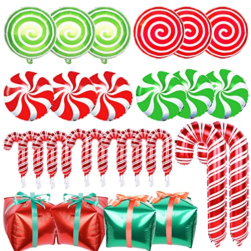 YUJUN 30Pcs Christmas Balloons Decoration Set Candy Cane Gift Box Mylar Foil Balloons for Christmas New Year Candies Xmas Theme Party Decorations - Image 1