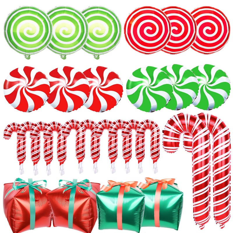 YUJUN 30Pcs Christmas Balloons Decoration Set Candy Cane Gift Box Mylar Foil Balloons for Christmas New Year Candies Xmas Theme Party Decorations - Image 2
