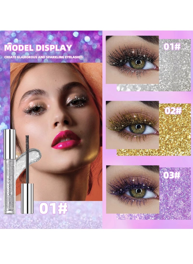 Glitter Mascara for Very Sparkling Eyes Makeup Sparkling Glitter Colored Mascara for Eyelashes Shiny Diamond Glitters Mascaras Makeup Lash Thickening Lengthening Mascara Gold 02