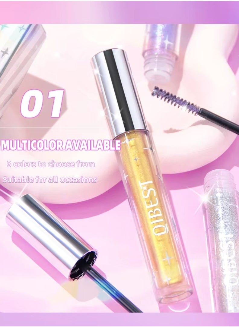 QiBest Glitter Mascara for Very Sparkling Eyes Makeup Sparkling Glitter Colored Mascara for Eyelashes Shiny Diamond Glitters Mascaras Makeup Lash Thickening Lengthening Mascara Gold 02  - Image 2