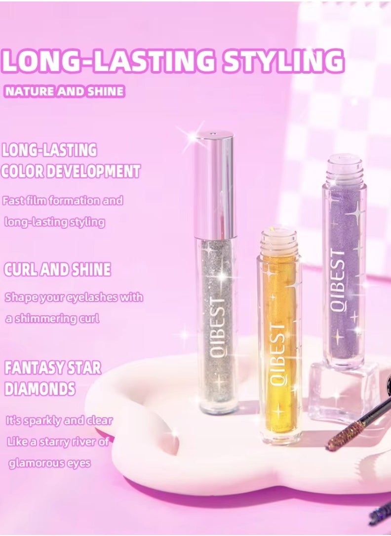 QiBest Glitter Mascara for Very Sparkling Eyes Makeup Sparkling Glitter Colored Mascara for Eyelashes Shiny Diamond Glitters Mascaras Makeup Lash Thickening Lengthening Mascara Gold 02  - Image 4
