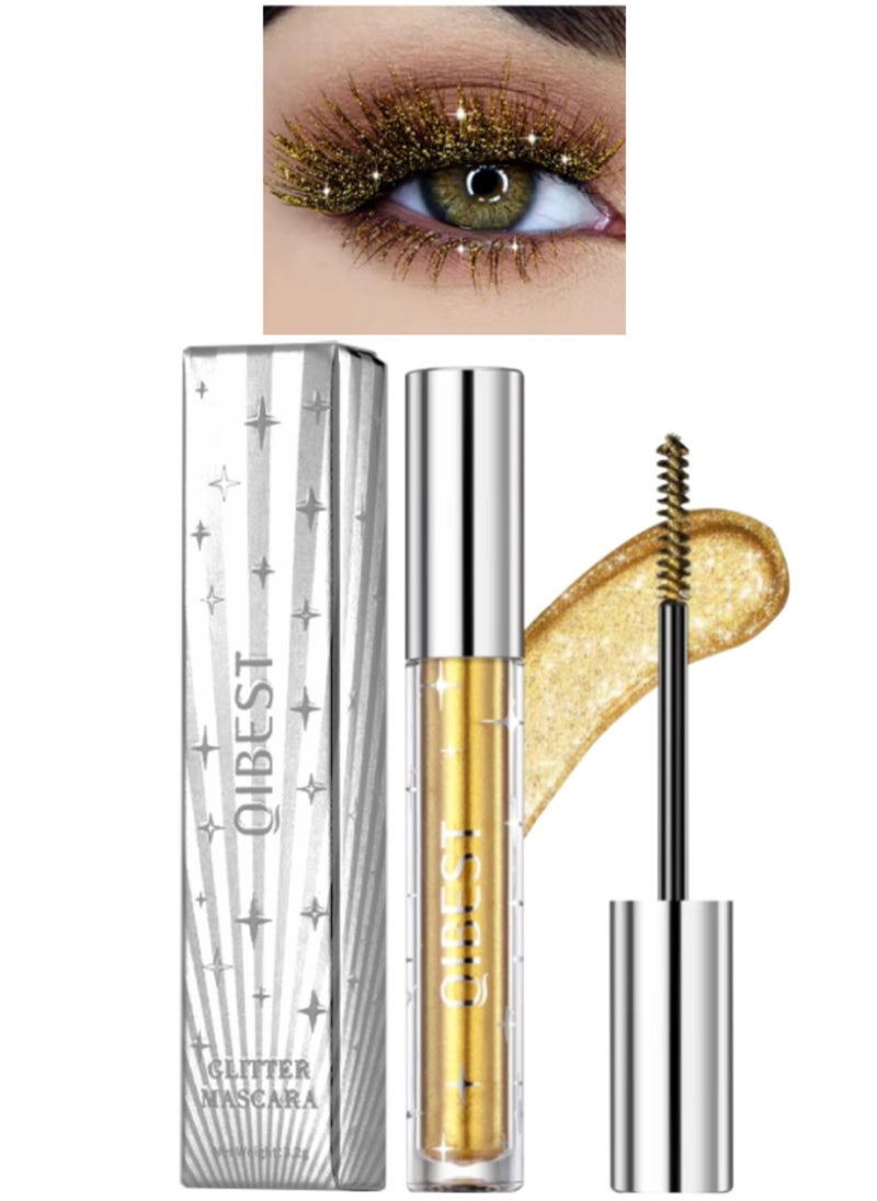 QiBest Glitter Mascara for Very Sparkling Eyes Makeup Sparkling Glitter Colored Mascara for Eyelashes Shiny Diamond Glitters Mascaras Makeup Lash Thickening Lengthening Mascara Gold 02  - Image 1