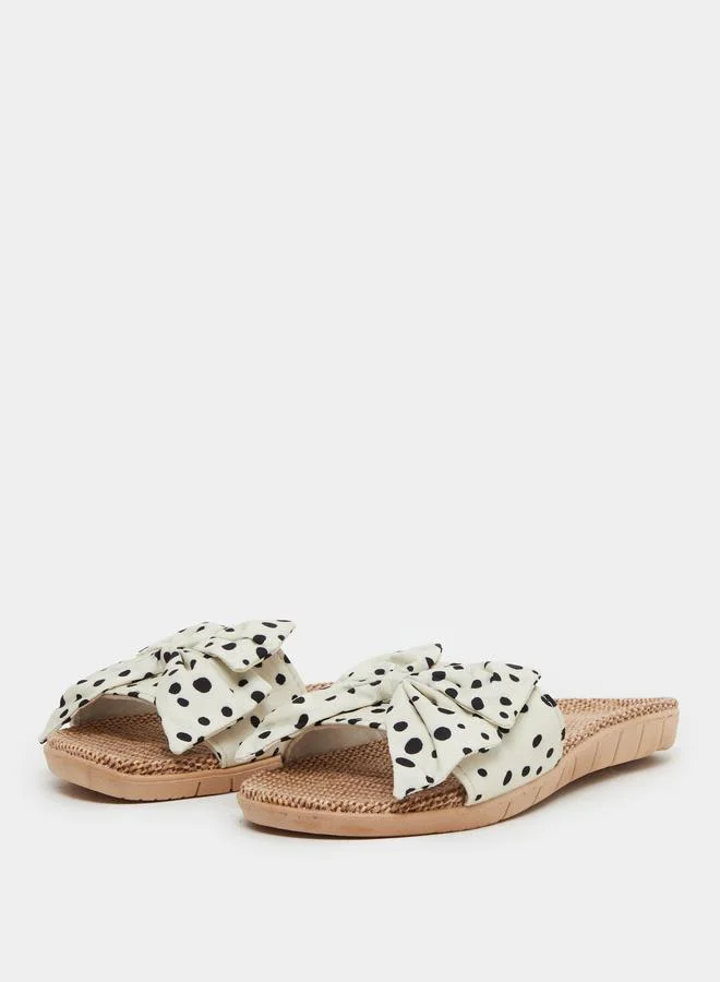 Take Two Take Two Polka Dot Print Bow Detail Flat Sandals