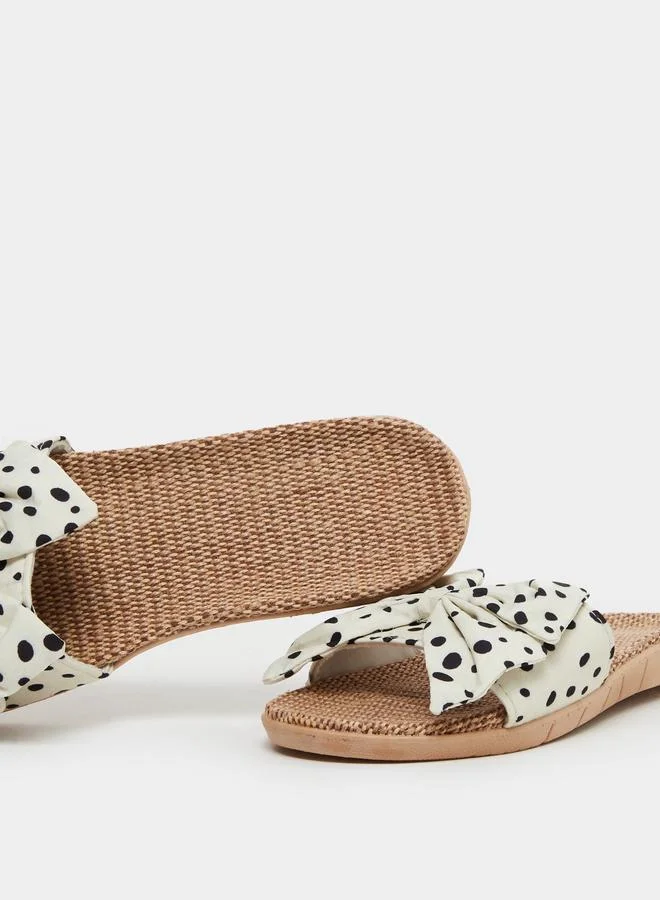 Take Two Take Two Polka Dot Print Bow Detail Flat Sandals