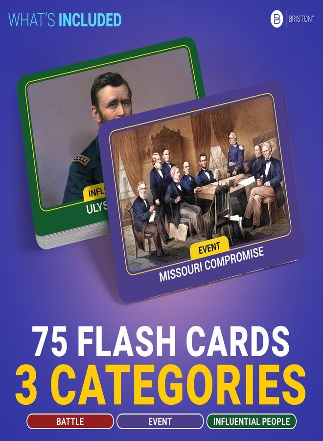 Briston US Civil War Flashcards - 75 American History North & South Flash Card - Key Events, People, & Battles - AP Resource for Studying, Teaching Government, Social Studies Civics - Classroom & Home - Image 4