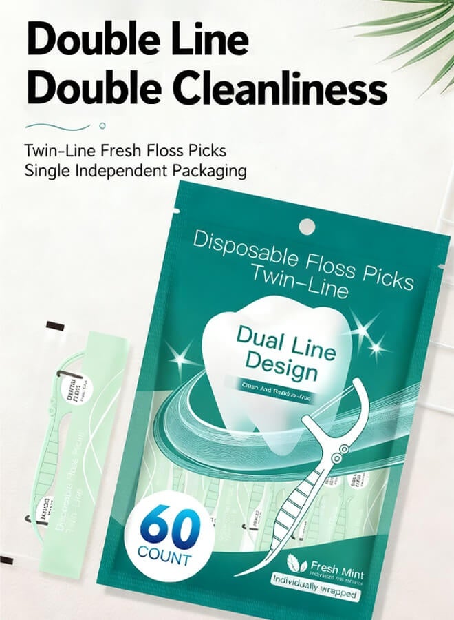 بليزار أعواد خيط تنظيف الأسنان مزدوجة الخطوط (60 قطعة) - أعواد خيط تنظيف الأسنان نباتية، خيط تنظيف الأسنان بالنعناع الطبيعي للبالغين والأطفال، أعواد خيط تنظيف الأسنان النباتية غير السامة وعيدان خيط تنظيف الأسنان، خضراء - Image 2