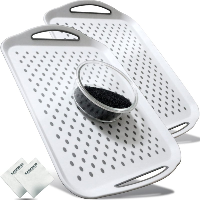 KAQAHIDO Large Non Slip Serving Tray with Handles Silicone Gripping Nubs Lap Food Trays for Eating Dishwasher Safe Serve for Dinner Snack Fruit Dessert Breakfast Beverage Rectangular Set of 2 White 