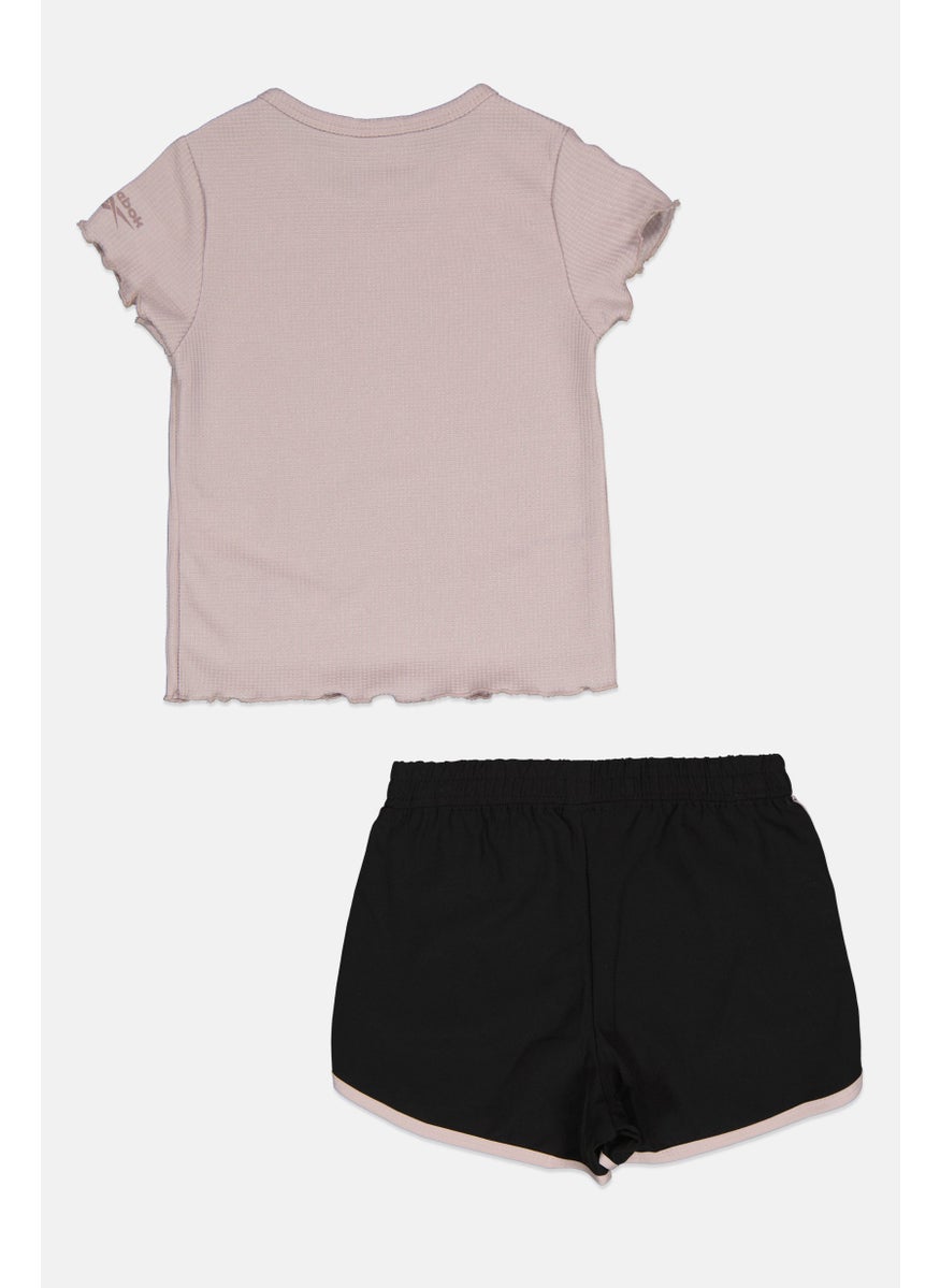 Reebok Kids Girl 2 Pieces Brand Logo T-Shirt and Short Set, Lilac/Black  - Image 2