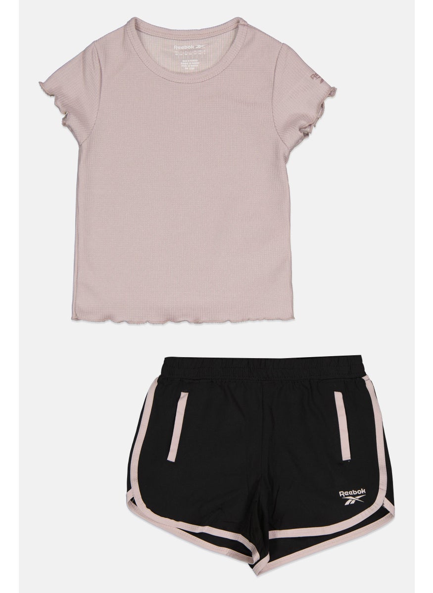 Reebok Kids Girl 2 Pieces Brand Logo T-Shirt and Short Set, Lilac/Black  - Image 1