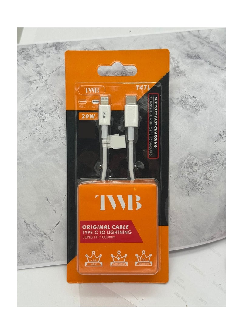 TWB Premium Type-C to Lightening cable 20W Power Delivery up to 3.0A fast charging High speed data Transfer 1m Length compatible with IOS13.1  - Image 3