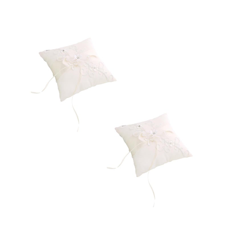 2pcs 20x20cm Wedding Ceremony Engagement Pillow Bridal Bride Bearer Flower White Pillow with Ribbons - Image 1