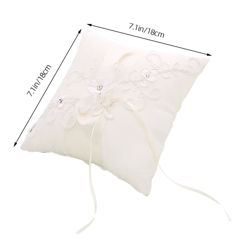 2pcs 20x20cm Wedding Ceremony Engagement Pillow Bridal Bride Bearer Flower White Pillow with Ribbons - Image 2