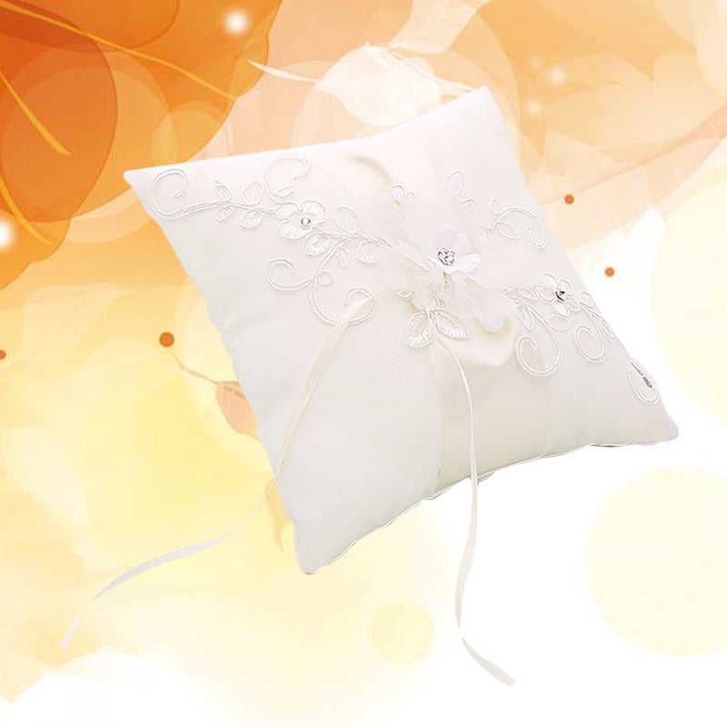 2pcs 20x20cm Wedding Ceremony Engagement Pillow Bridal Bride Bearer Flower White Pillow with Ribbons - Image 4