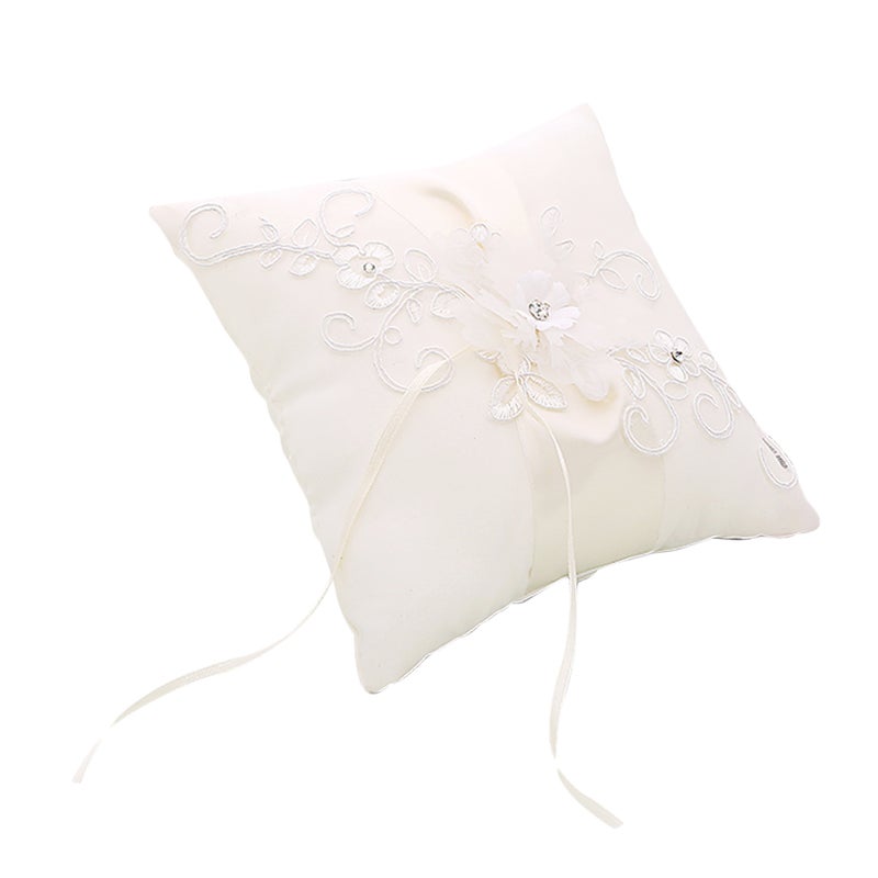 2pcs 20x20cm Wedding Ceremony Engagement Pillow Bridal Bride Bearer Flower White Pillow with Ribbons - Image 5
