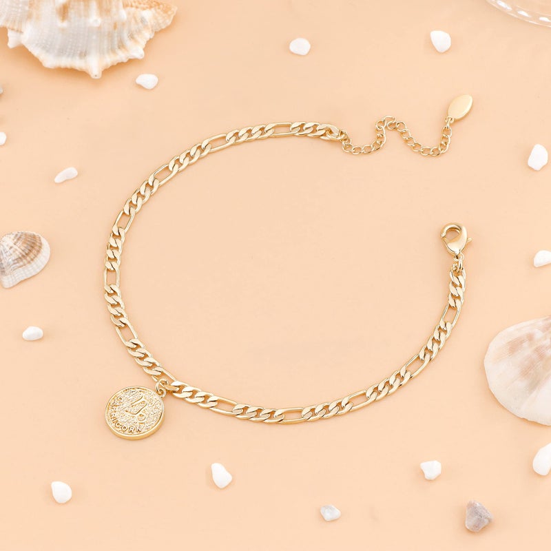 Lcherry Gold Anklets for Women Dainty Zodiac Constellation Waterproof Anklet Zodiac Sign Disc Capricorn Ankle Bracelet 14K Real Gold Plated for Women - Image 5