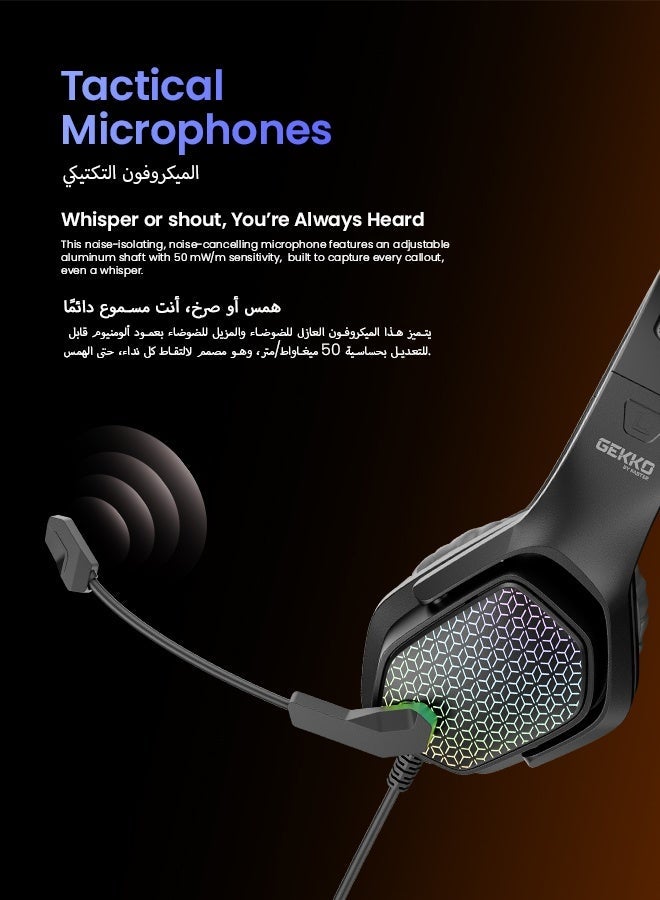 Faster سماعات الألعاب BG500 جيكو مع إضاءة LED RGB، ميكروفون فائق الوضوح، سائقين بعمق صوت 40 مم، وسائد عازلة للضوضاء، رأس قابل للتعديل، تصميم خفيف الوزن - متوافقة مع PC/PS4/PS5/الهاتف المحمول (أسود) - Image 4