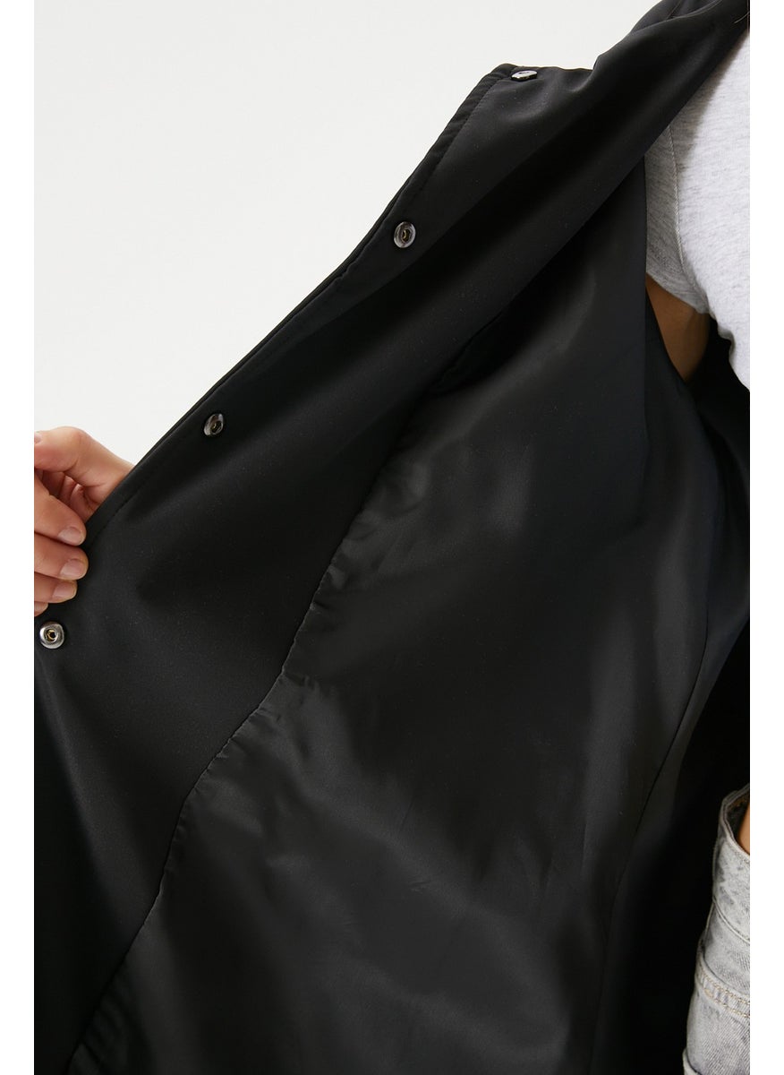 Ritnice - Women's Trendy Hooded Snap-On Black Trench Coat - Image 1