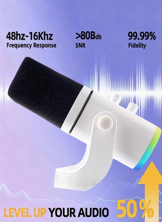 بوليفياز ميكروفون، ميكروفون ديناميكي لتسجيل البودكاست، ميكروفون ألعاب الكمبيوتر مع إضاءة RGB، زر كتم الصوت، منفذ سماعة الرأس، قاعدة مكتبية، ميكروفون صوتي للغناء على يوتيوب - Image 3