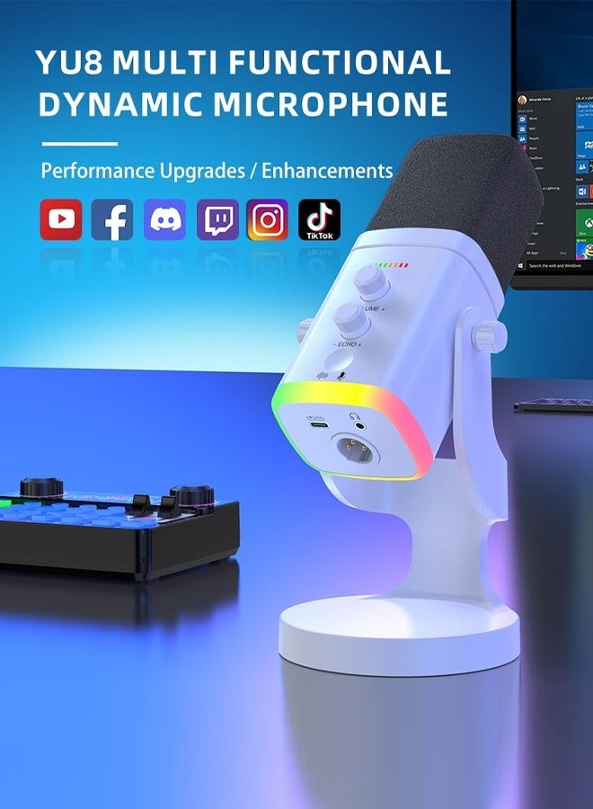 بوليفياز ميكروفون، ميكروفون ديناميكي لتسجيل البودكاست، ميكروفون ألعاب الكمبيوتر مع إضاءة RGB، زر كتم الصوت، منفذ سماعة الرأس، قاعدة مكتبية، ميكروفون صوتي للغناء على يوتيوب - Image 5