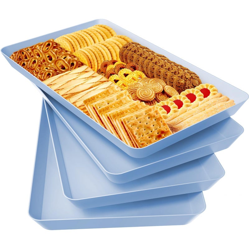 WOWBOX 4 pcs Serving Tray for Entertaining Serving Platters for Snacks Fruit Cookies Dessert Reusable Plastic Trays for Serving Food and Pantry Organization in Kitchen for Parties Blue - Image 2