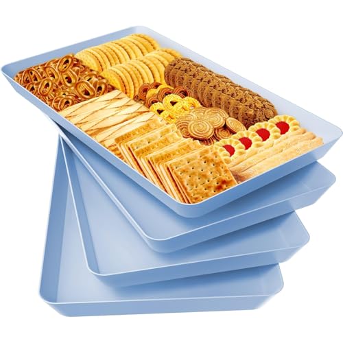 WOWBOX 4 pcs Serving Tray for Entertaining Serving Platters for Snacks Fruit Cookies Dessert Reusable Plastic Trays for Serving Food and Pantry Organization in Kitchen for Parties Blue - Image 1