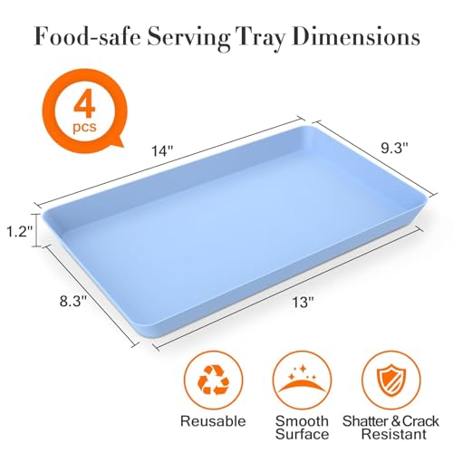 WOWBOX 4 pcs Serving Tray for Entertaining Serving Platters for Snacks Fruit Cookies Dessert Reusable Plastic Trays for Serving Food and Pantry Organization in Kitchen for Parties Blue - Image 3