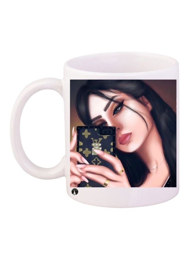 RYN Girl Printed Coffee Mug White/Black/Beige 11ounce